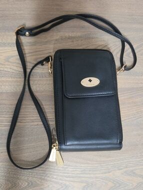 Prettyzys Black Leather Crossbody Cellphone Wallet Purse